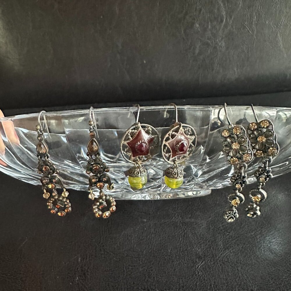 Boutique Rhinestone Dangle Fashion Earrings Lot of 3 Pairs Preowned